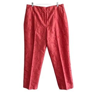 NEW Stunning Coral Silk Shantung Floral Embroidered Beaded Pants 14